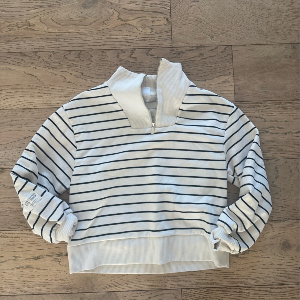 Zara Girls Half Zip Striped Pullover White Black Size 9 - Picture 1 of 3